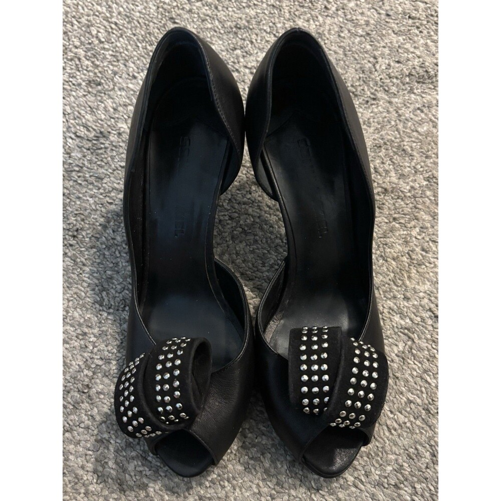 Sonia Rykiel Daniela Black Leather Studded Platform Heel‎ Size 37.5 US 7.5 NWOB